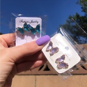 Butterfly Earrings Set in Teal and Purple